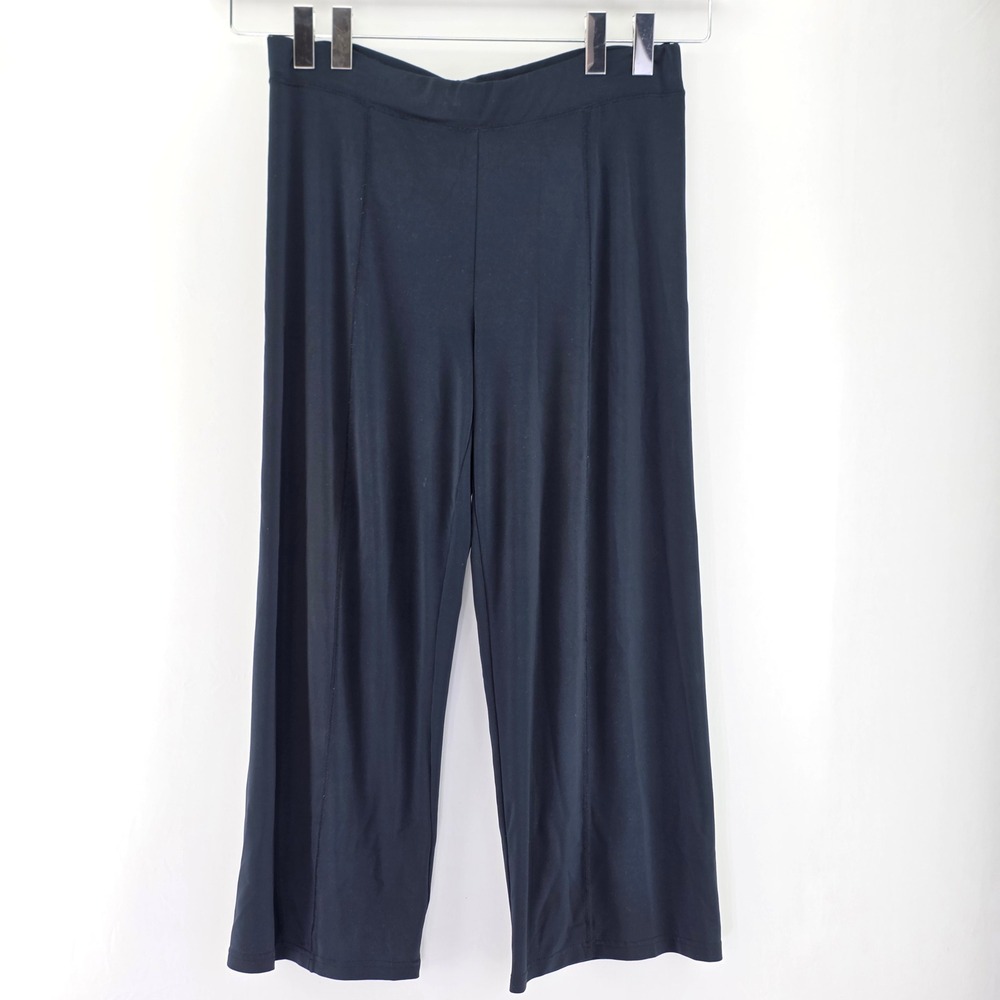 Cabi Wide Leg Crop Pants Womens‎ Medium Black Stretch Pull On Casual Seam Detail